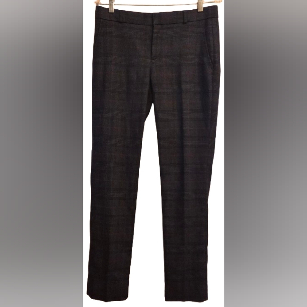 EUC Banana Republic Ryan Sz 4, mid-rise, lined, navy/purple/black plaid, pleated